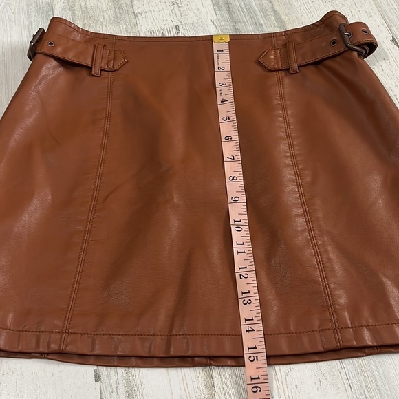 Free People Charli Brown Leather Mini Skirt Size 6 - Picture 10 of 12